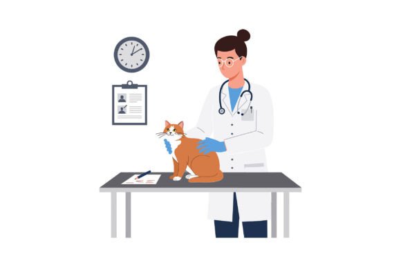 A Veterinarian in a White Coat Gently Ex