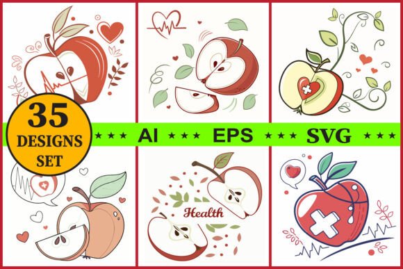 Apple with Health Heartbeat Vector Set: Embroidery Review