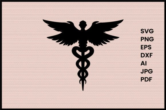 Caduceus Staff with Wings Silhouette