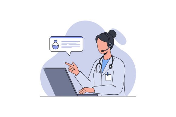 Doctor in a Lab Coat Using a Laptop
