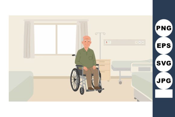 Elderly Man Sitting in Wheelchair Inside