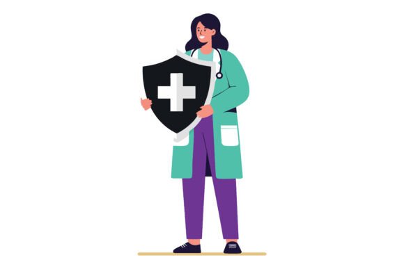 Female Doctor Holding Shield with Medica