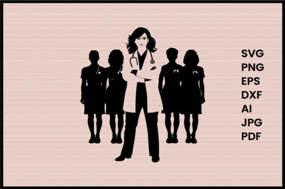 Female Doctor With Medical Team Silhouette