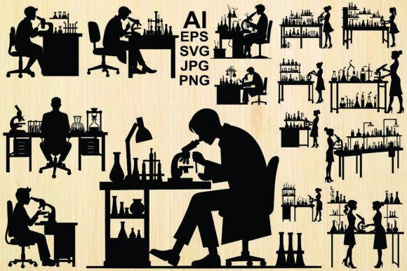 Female Scientist Silhouette Vector Bundle