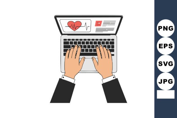 Hands Typing on Laptop Keyboard with Hea