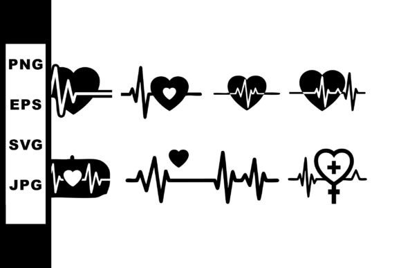 Heartbeat Pulse Icons with Heart Shapes