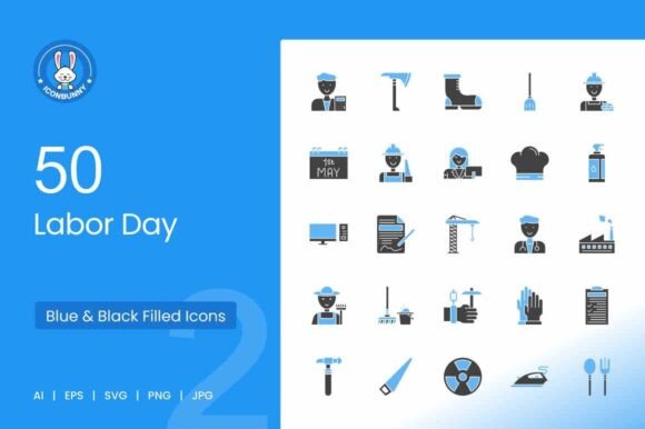 Labor Day Blue Black Icons