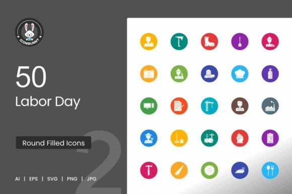 Labor Day Flat Round Icons