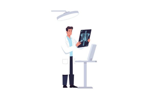 Male Doctor Examining Chest X-ray in Med