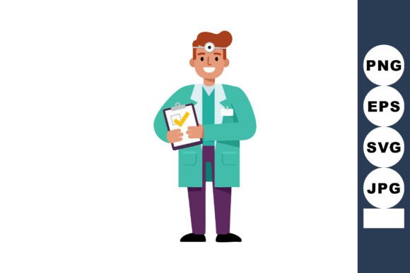 Male Doctor with Clipboard Smiling and W