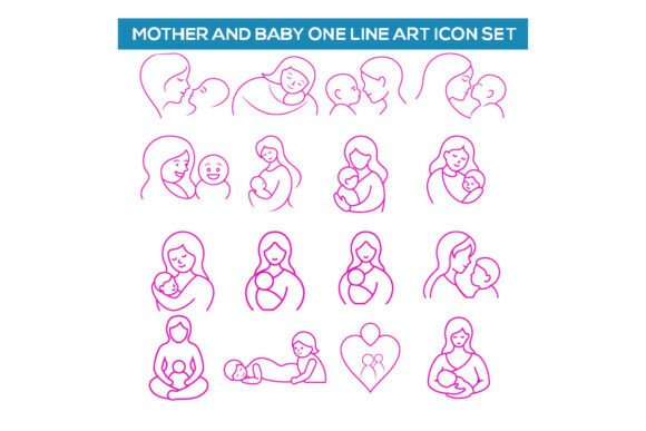 Mother and Baby One Line Vector Icon Set Review