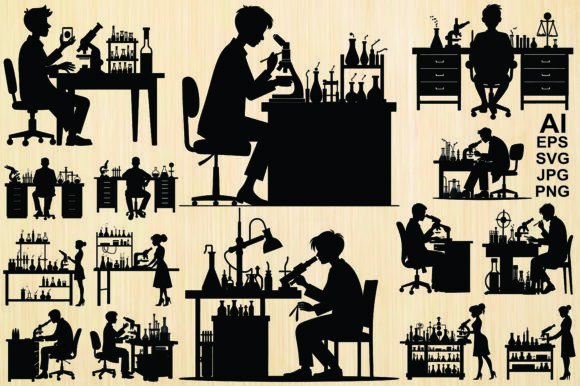 Silhouette Students in a Laboratory Set
