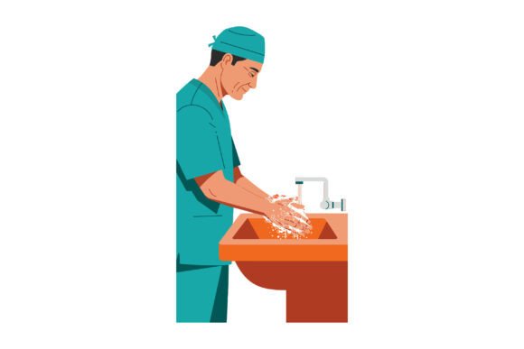 Surgeon Washing Hands in Teal Scrubs