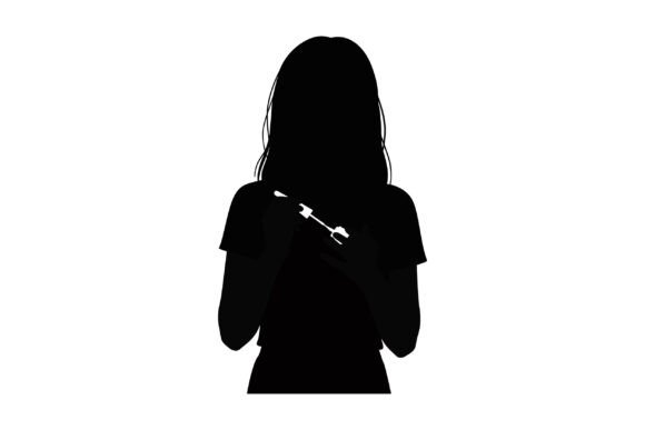 Woman Silhouette Holding Syringe Vector